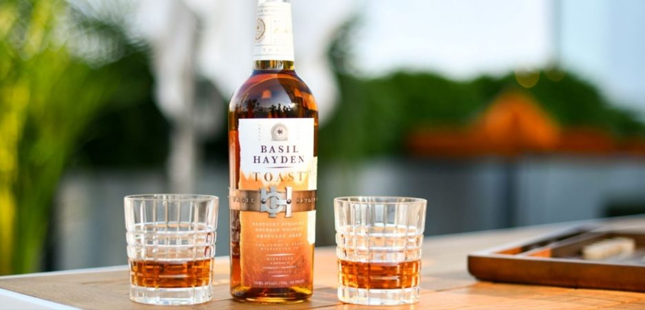 basil hayden bourbon on glasses