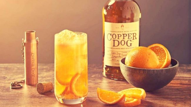 copper dog speyside blended malt scotch whisky with lemon
