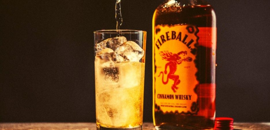 fireball cinnamon whisky on glass with ice