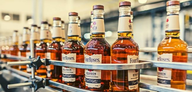 four roses bourbon whiskey bottles