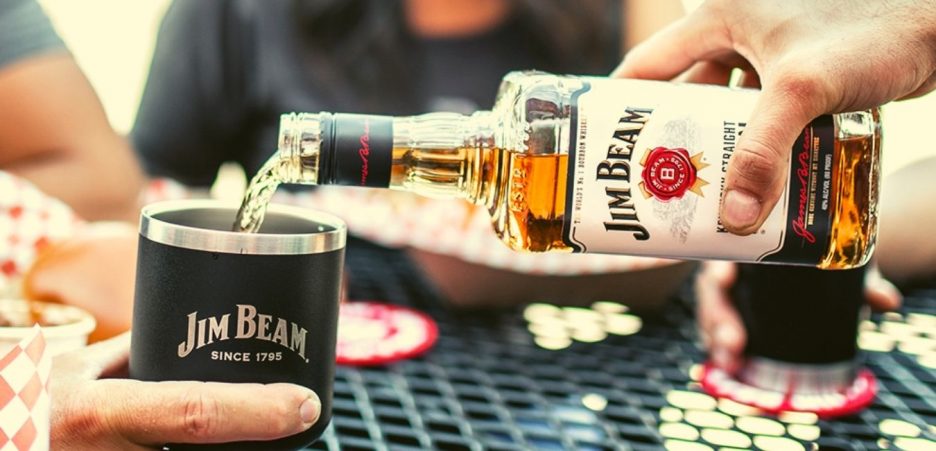 jim beam bourbon bottle and glass