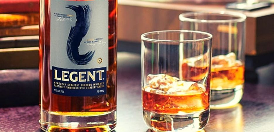 legent bourbon and ice on glasses