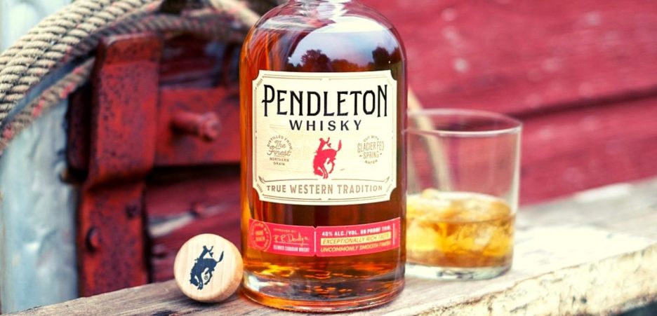 pendleton whiskey bottle and glass