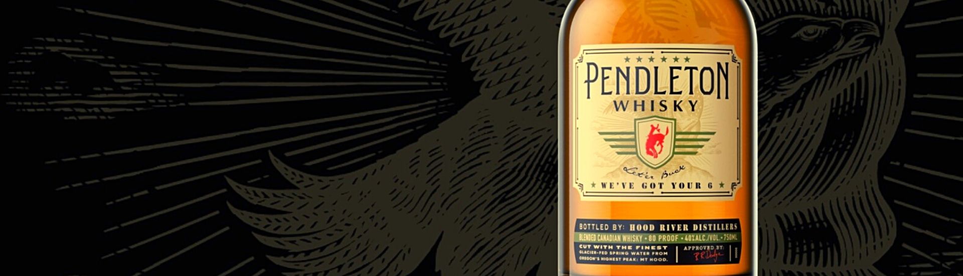 pendleton whiskey bottle on table